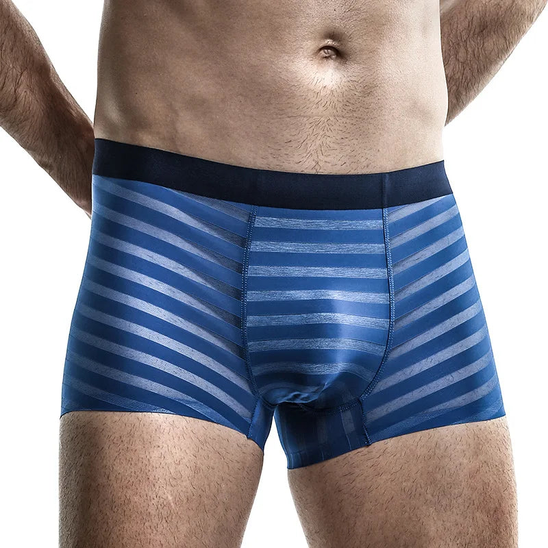 Boxer Homme – Shorty Transparent en Soie Glacée, Respirant avec Poche de Maintien