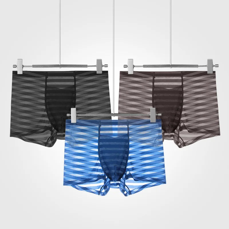 Boxer Homme – Shorty Transparent en Soie Glacée, Respirant avec Poche de Maintien