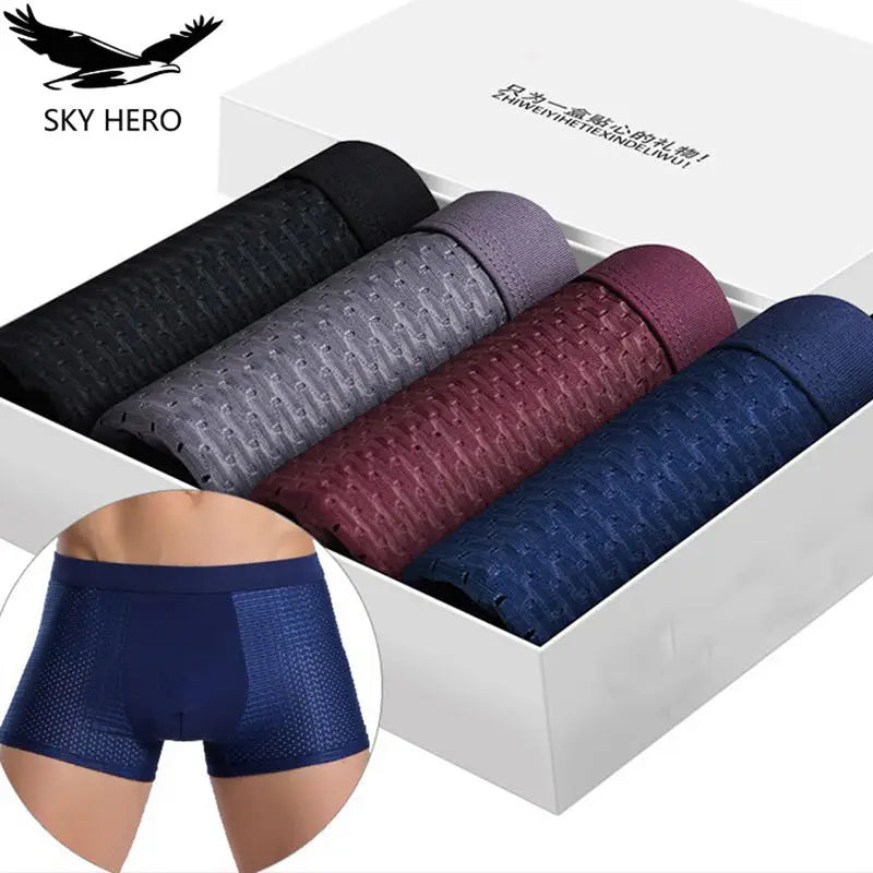 4er-Pack Herren-Boxershorts: Bambusunterwäsche mit Perforationen, große Größen (5XL, 6XL, 7XL)