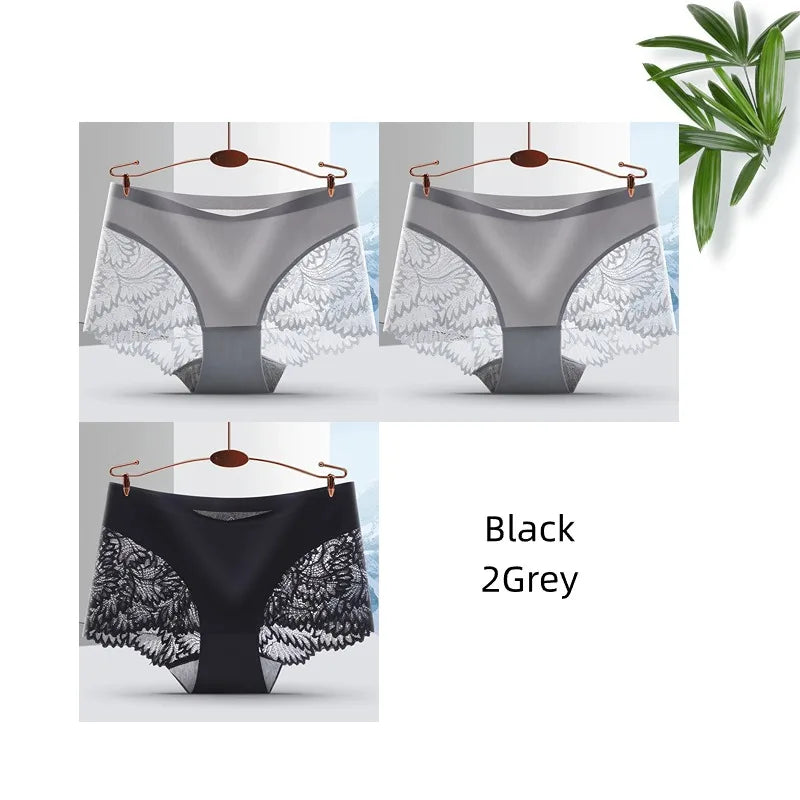 Lot de 3 Culottes Femme Sans Coutures en Dentelle - Lingerie Douce et Sexy, Taille Basse, Culottes Féminines Confortables