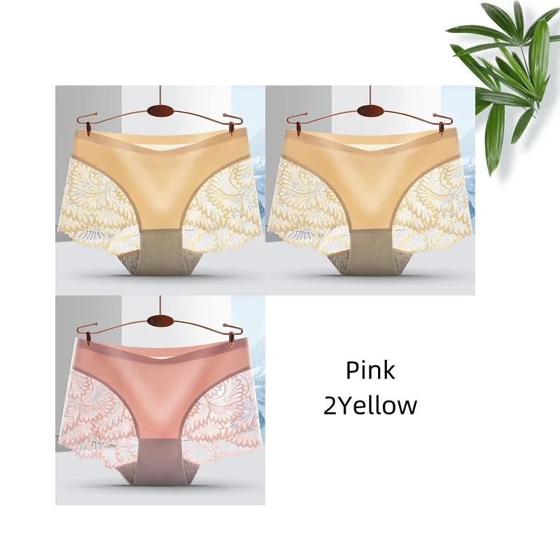 Lot de 3 Culottes Femme Sans Coutures en Dentelle - Lingerie Douce et Sexy, Taille Basse, Culottes Féminines Confortables
