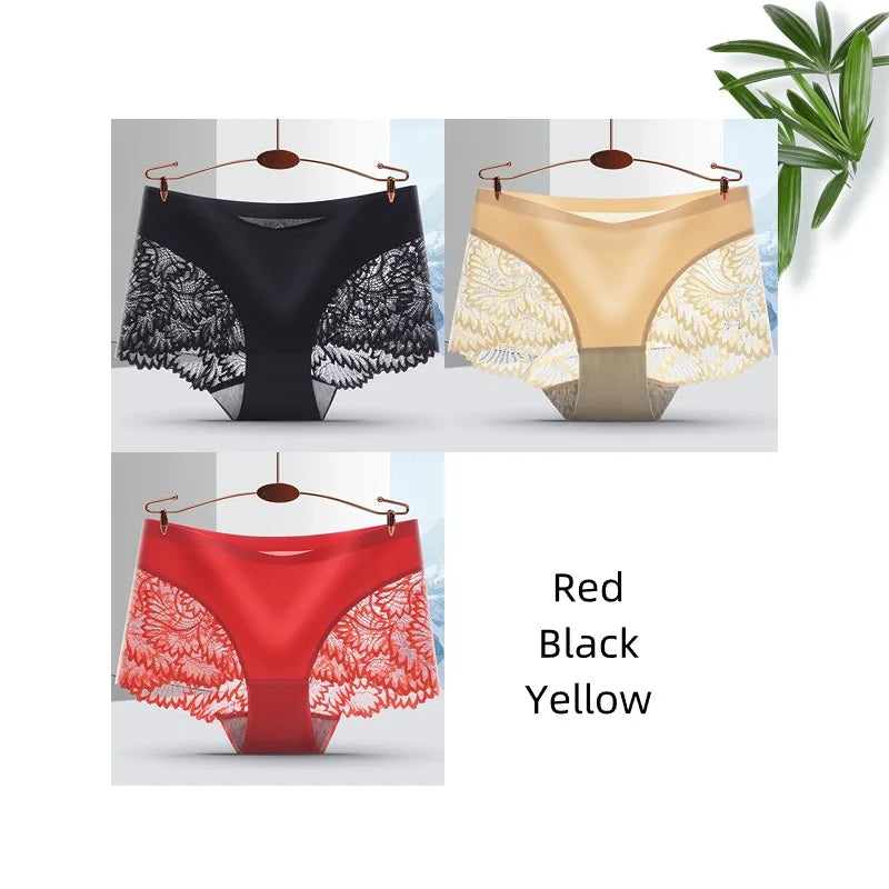 Lot de 3 Culottes Femme Sans Coutures en Dentelle - Lingerie Douce et Sexy, Taille Basse, Culottes Féminines Confortables