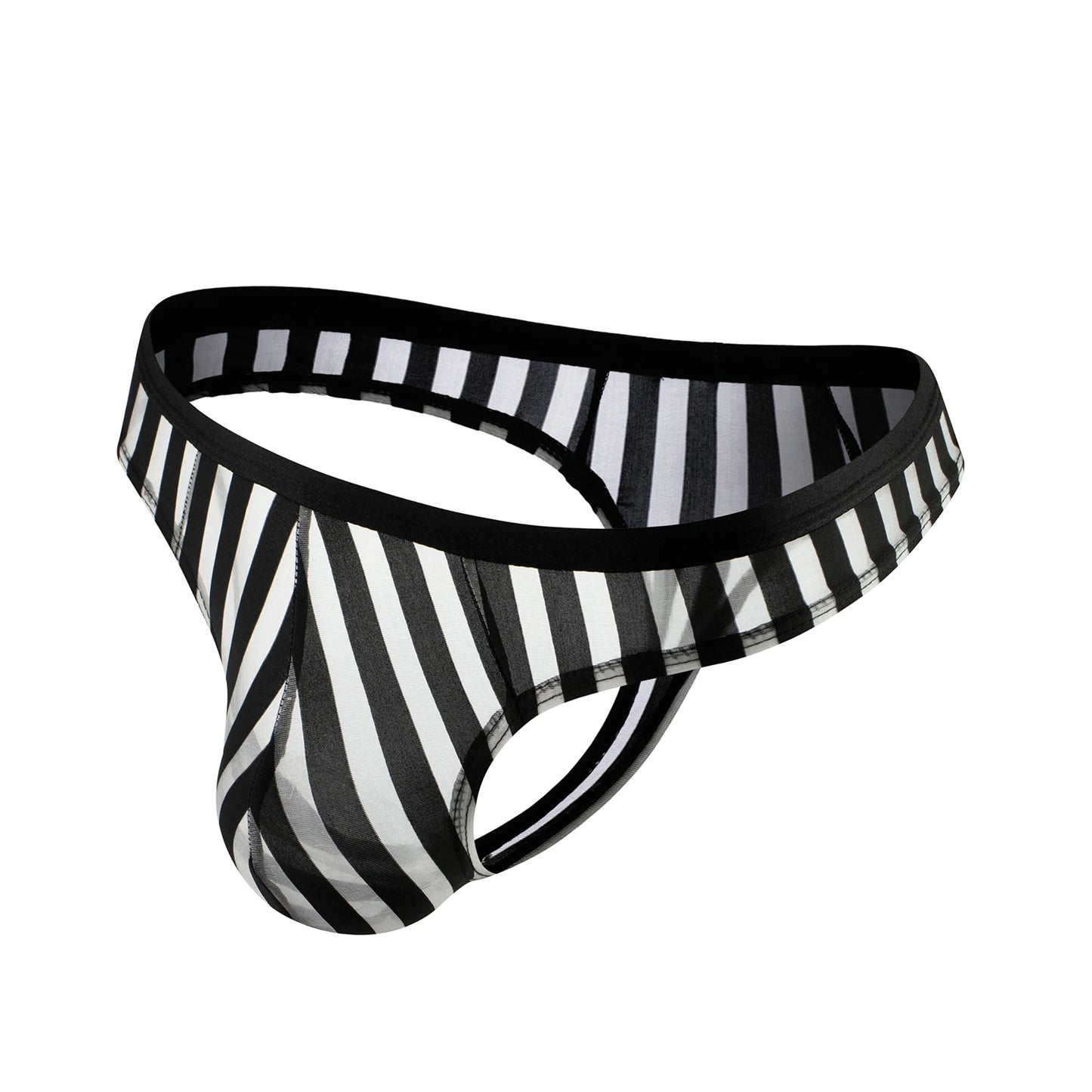 String sexy en maille transparente pour homme – avec poche anatomique, motif rayé, lingerie fine et audacieuse