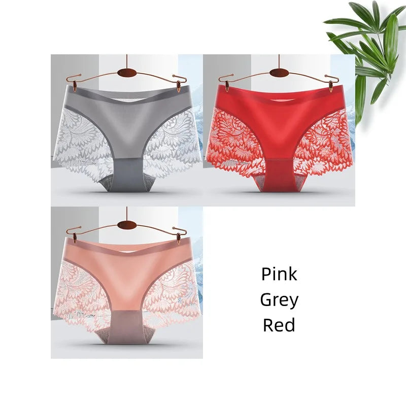 Lot de 3 Culottes Femme Sans Coutures en Dentelle - Lingerie Douce et Sexy, Taille Basse, Culottes Féminines Confortables