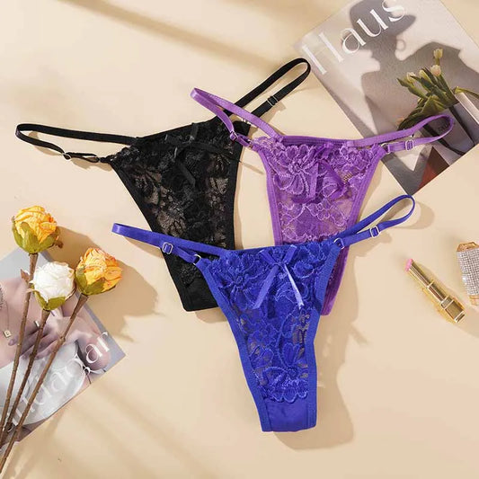 Culottes Sexy en Dentelle Ajustables pour Femmes, Taille Basse, Découpes, Culottes Respirantes et Transparentes, Lingerie Sexy.