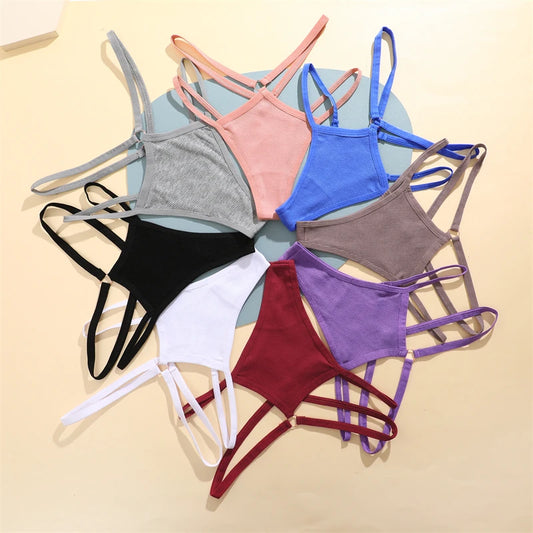 FINETOO 4 pièces sous-vêtements en coton à doubles ceintures fines pour femmes, string taille basse rayé, culottes unies, lingerie respirante