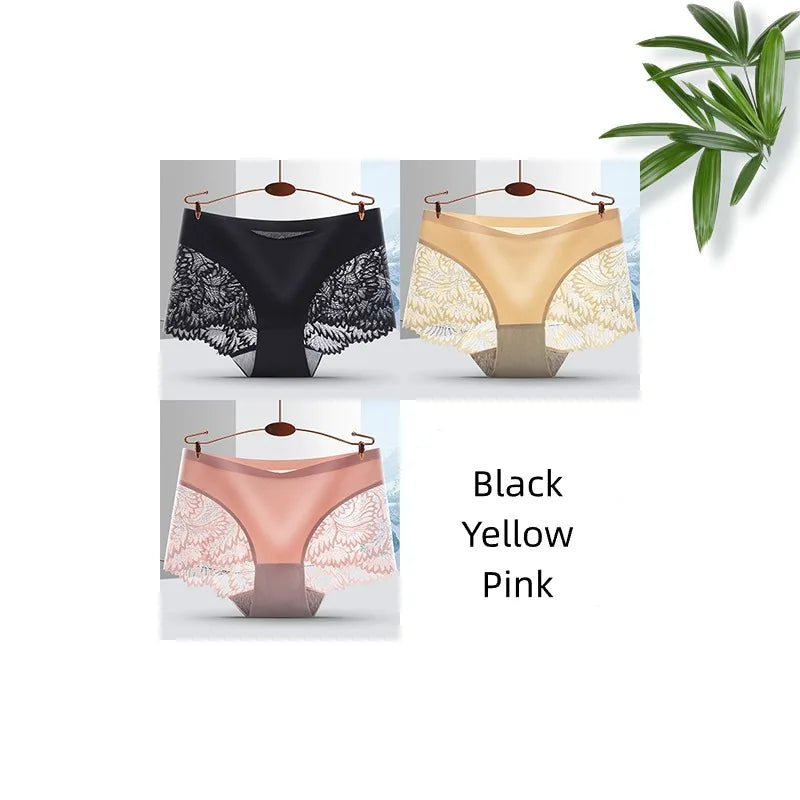 Lot de 3 Culottes Femme Sans Coutures en Dentelle - Lingerie Douce et Sexy, Taille Basse, Culottes Féminines Confortables