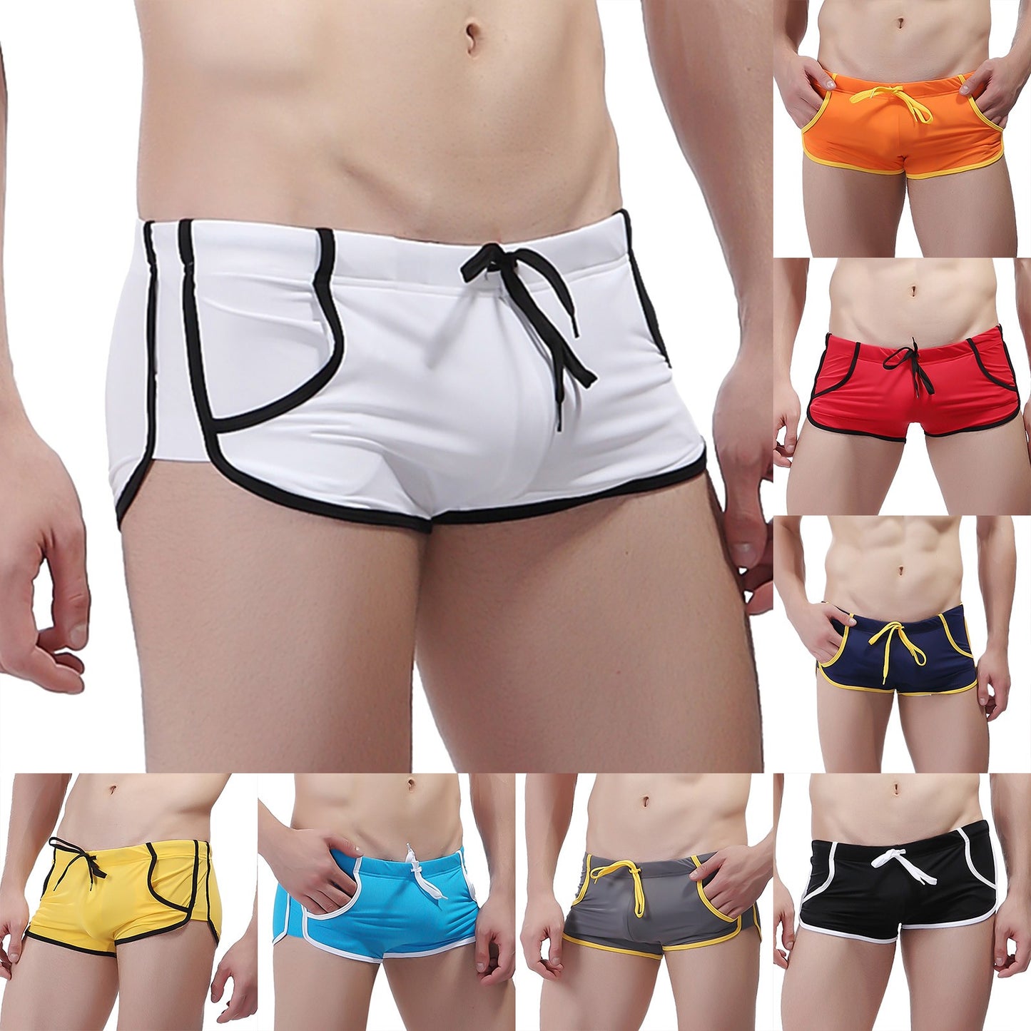 Shorts de natation pour hommes, respirants, pantalons de bain légers, maillot de bain slim, avec cordon de serrage, taille élastique, shorts de plage secs rapides pour hommes.
