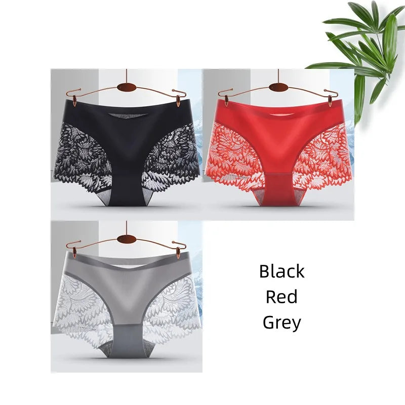 Lot de 3 Culottes Femme Sans Coutures en Dentelle - Lingerie Douce et Sexy, Taille Basse, Culottes Féminines Confortables