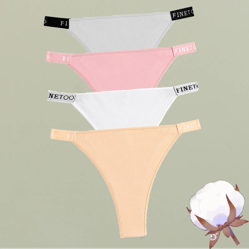 FINETOO 4 pièces/ensemble Culottes en coton avec ceinture lettres pour femmes