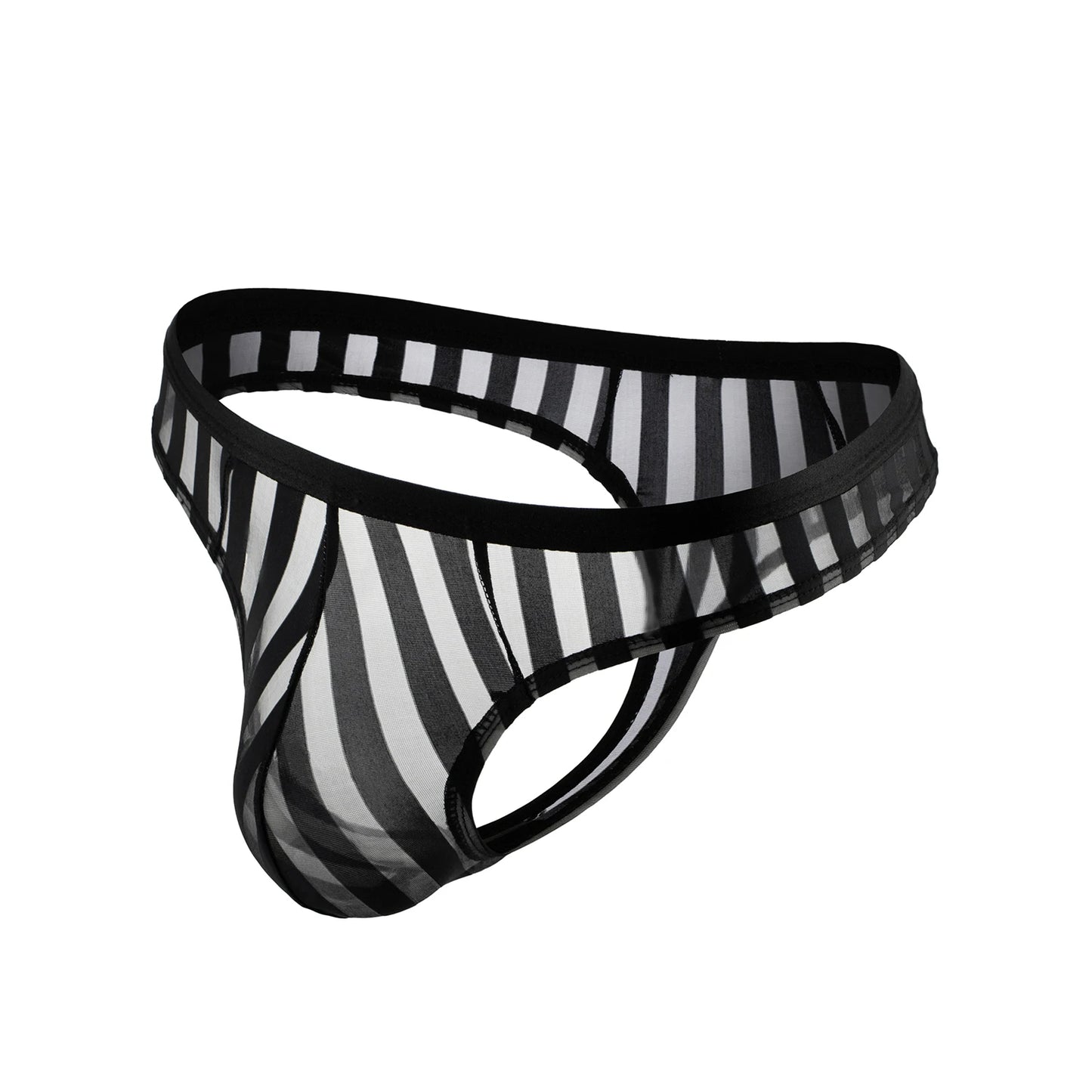 String sexy en maille transparente pour homme – avec poche anatomique, motif rayé, lingerie fine et audacieuse