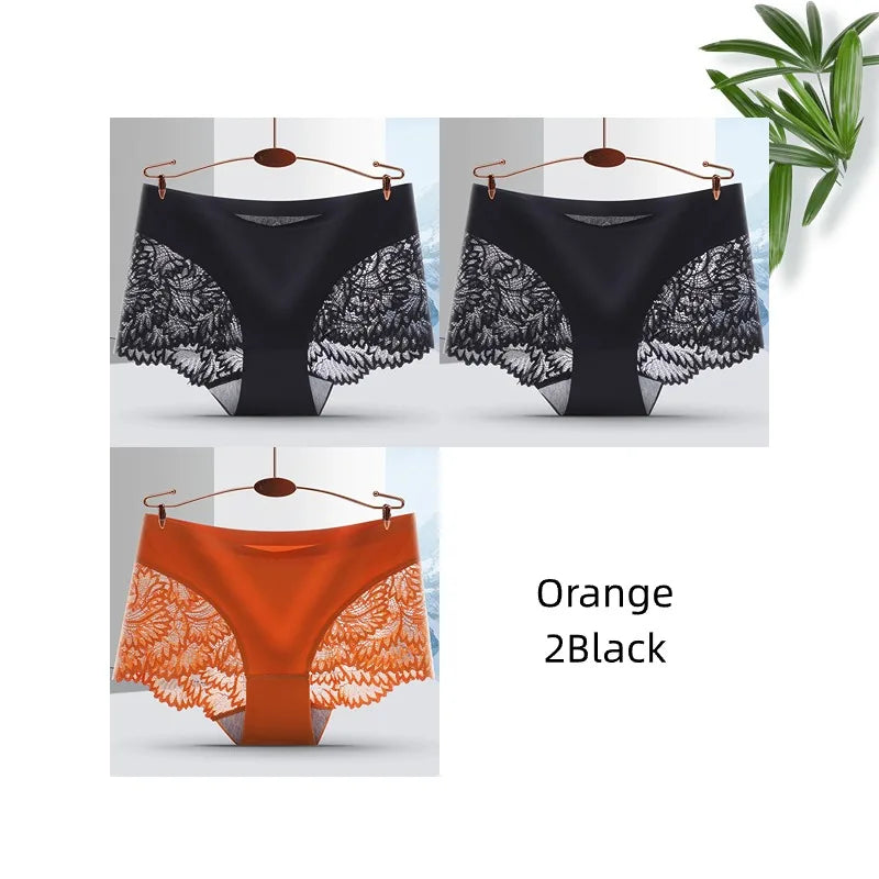Lot de 3 Culottes Femme Sans Coutures en Dentelle - Lingerie Douce et Sexy, Taille Basse, Culottes Féminines Confortables