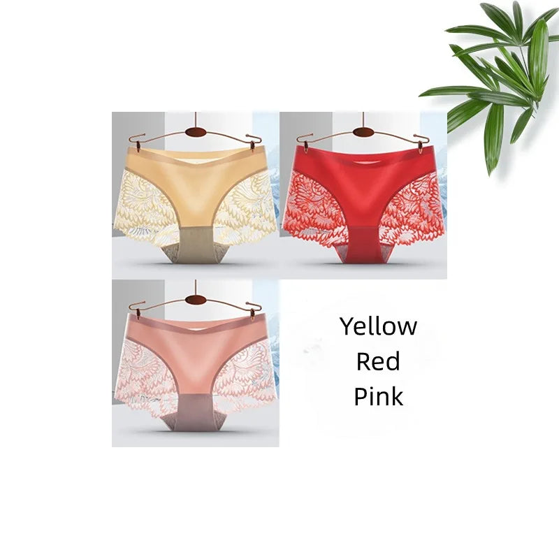 Lot de 3 Culottes Femme Sans Coutures en Dentelle - Lingerie Douce et Sexy, Taille Basse, Culottes Féminines Confortables