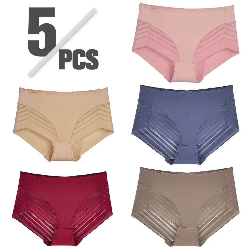 5Pcs Set - Women Lace Seamless Panties Sexy Underwear Low Waist Hollow Out Soft Ultra-thin Briefs