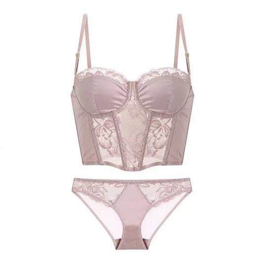 Ensemble de lingerie sexy en dentelle avec baleines longues, soutien-gorge fin, sous-vêtements, ensemble pour femme, style doux, camisoles sexy pour soirée ou vacances.
