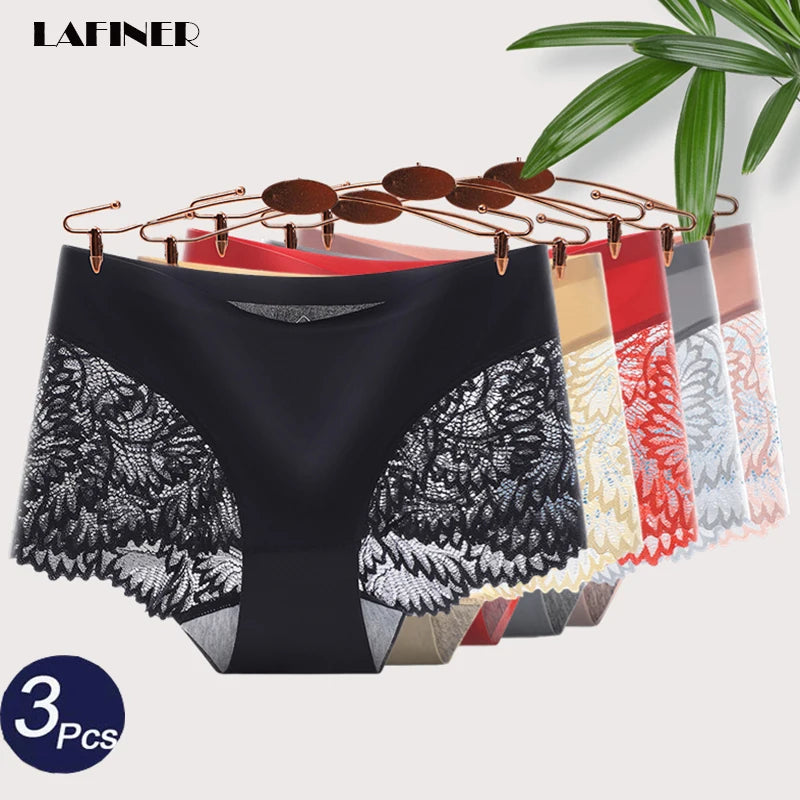 Lot de 3 Culottes Femme Sans Coutures en Dentelle - Lingerie Douce et Sexy, Taille Basse, Culottes Féminines Confortables