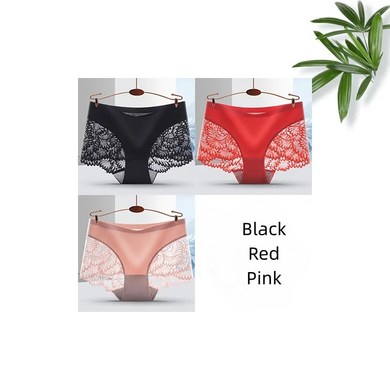 Lot de 3 Culottes Femme Sans Coutures en Dentelle - Lingerie Douce et Sexy, Taille Basse, Culottes Féminines Confortables