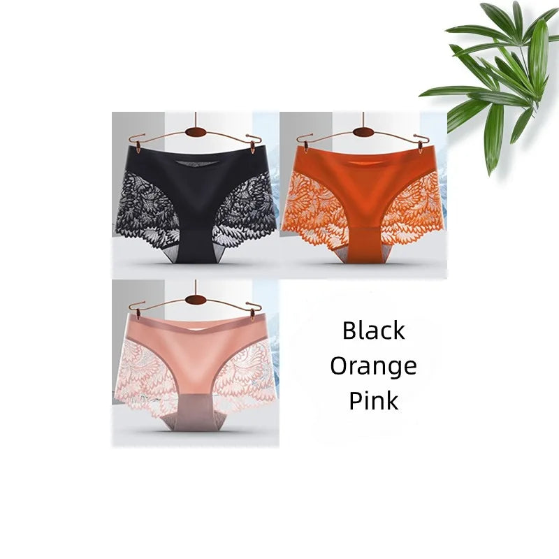 Lot de 3 Culottes Femme Sans Coutures en Dentelle - Lingerie Douce et Sexy, Taille Basse, Culottes Féminines Confortables