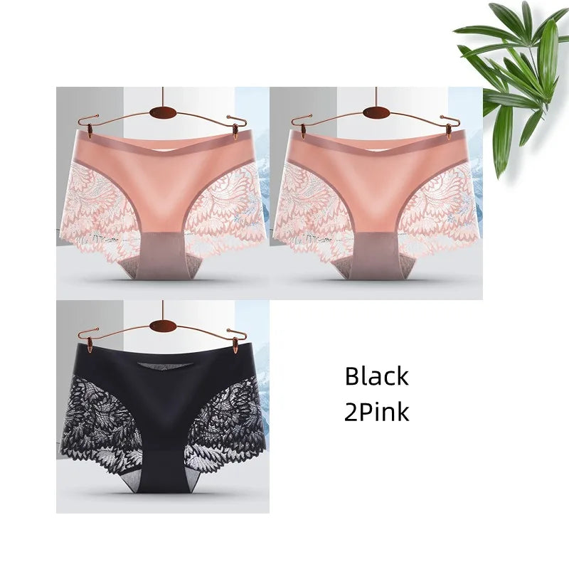Lot de 3 Culottes Femme Sans Coutures en Dentelle - Lingerie Douce et Sexy, Taille Basse, Culottes Féminines Confortables