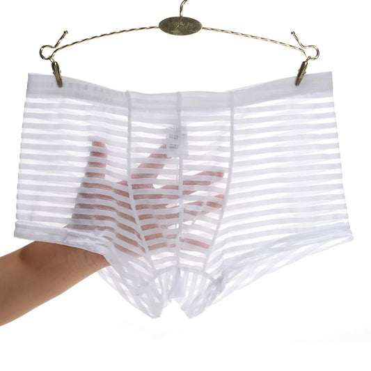 Boxers transparents homme en mesh rayé, taille basse, ultra-fins, bikini sexy, respirants, avec entrejambe 3D