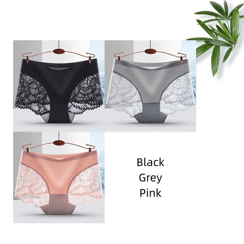 Lot de 3 Culottes Femme Sans Coutures en Dentelle - Lingerie Douce et Sexy, Taille Basse, Culottes Féminines Confortables