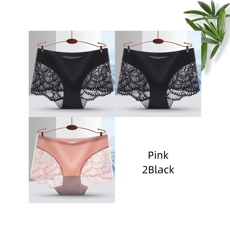 Lot de 3 Culottes Femme Sans Coutures en Dentelle - Lingerie Douce et Sexy, Taille Basse, Culottes Féminines Confortables