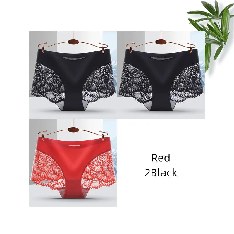 Lot de 3 Culottes Femme Sans Coutures en Dentelle - Lingerie Douce et Sexy, Taille Basse, Culottes Féminines Confortables
