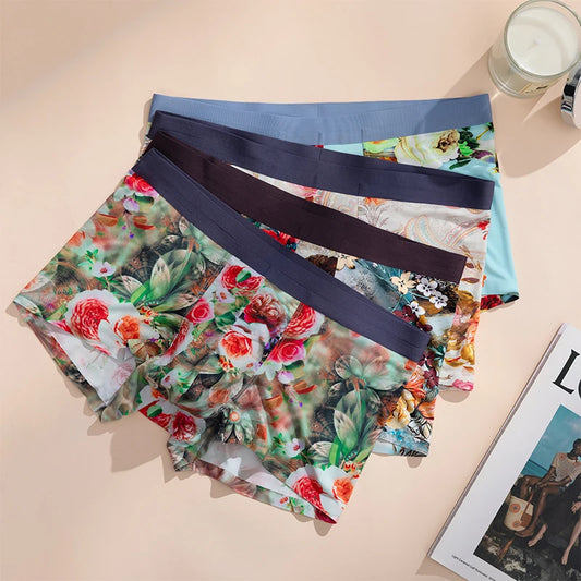 Boxers homme en soie glacée imprimée, sans couture, spandex