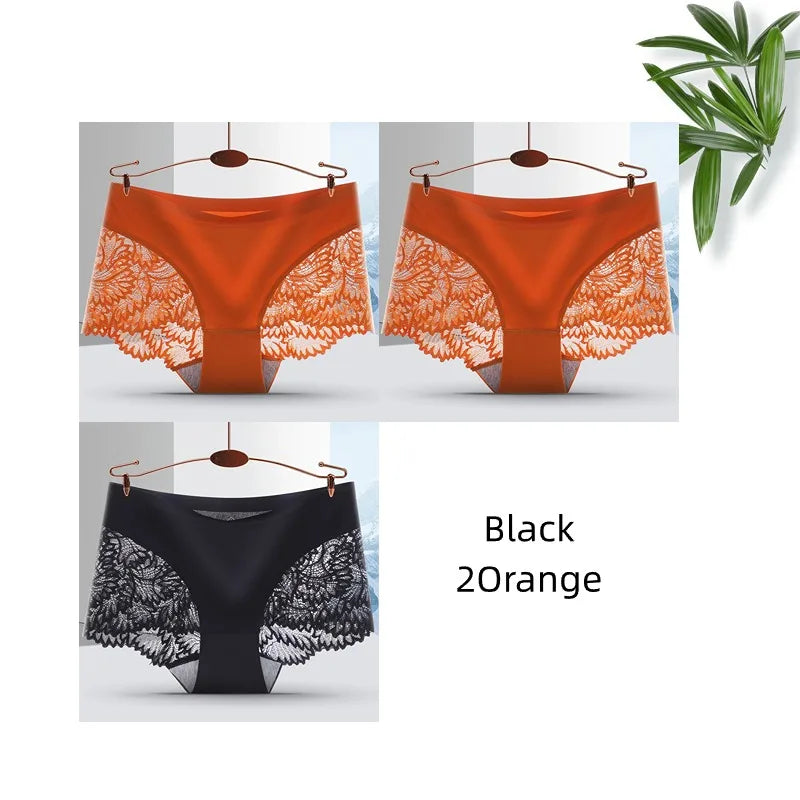 Lot de 3 Culottes Femme Sans Coutures en Dentelle - Lingerie Douce et Sexy, Taille Basse, Culottes Féminines Confortables