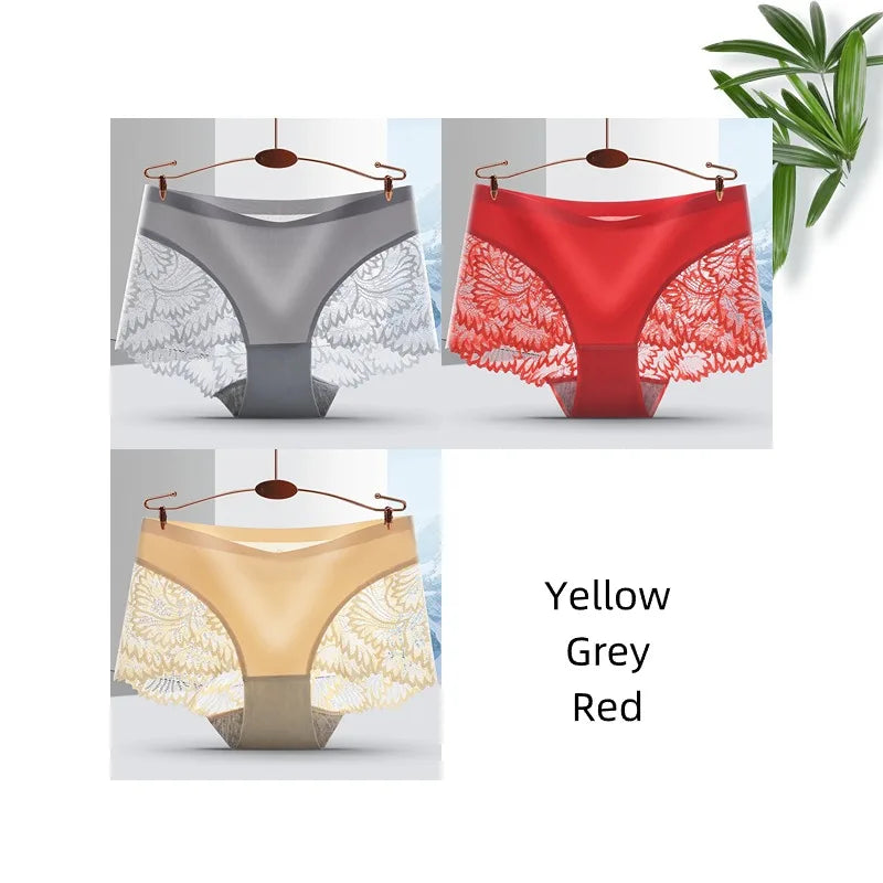 Lot de 3 Culottes Femme Sans Coutures en Dentelle - Lingerie Douce et Sexy, Taille Basse, Culottes Féminines Confortables