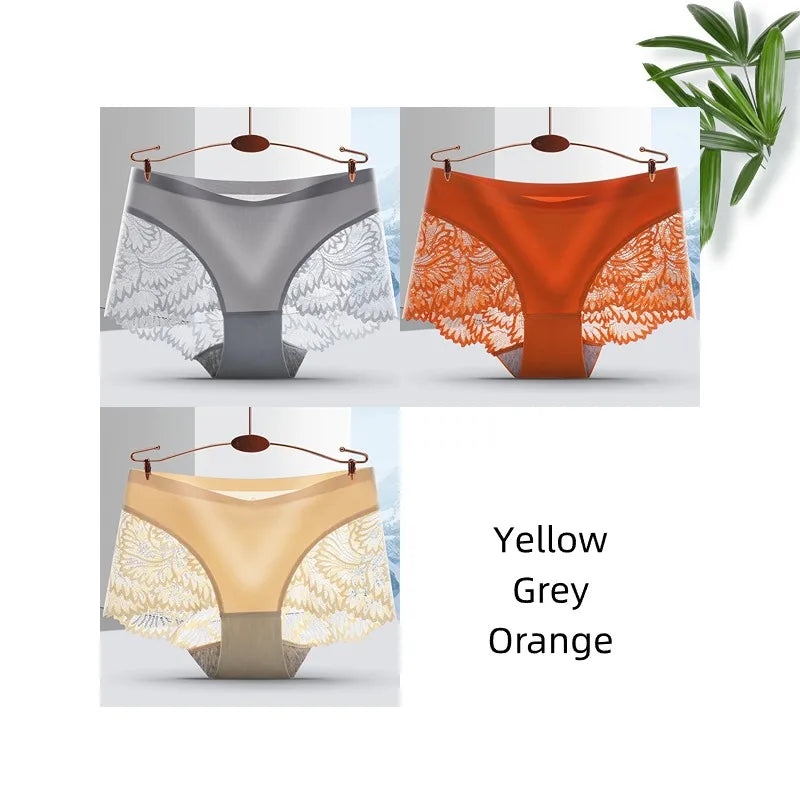 Lot de 3 Culottes Femme Sans Coutures en Dentelle - Lingerie Douce et Sexy, Taille Basse, Culottes Féminines Confortables