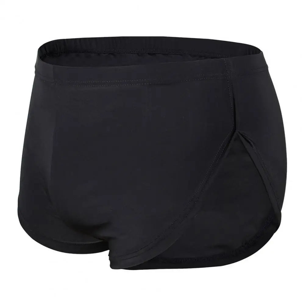 Shorts pour hommes unis, respirants et taille basse – Taille élastique, fente latérale, en soie glacée, idéal pour le lounge, sous-vêtement ou tenue de nuit