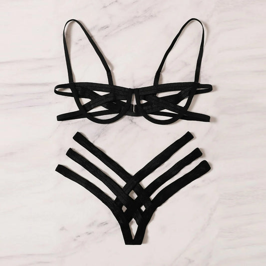 Ensemble de lingerie pour femmes - Harnais élastique, soutien-gorge ajouré, brassière sans bonnets, lingerie sexy, sous-vêtements exotiques