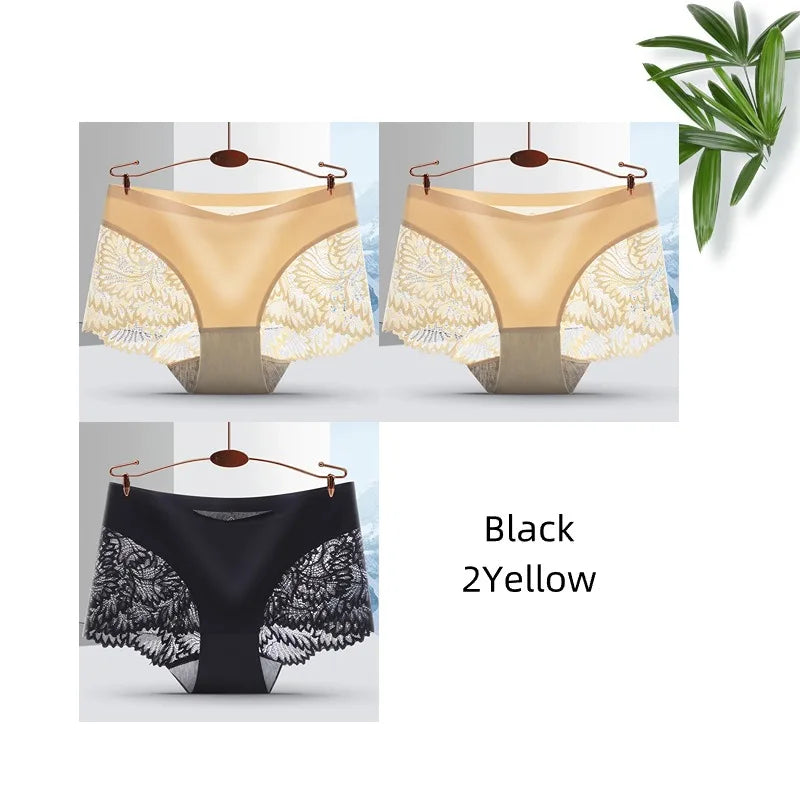 Lot de 3 Culottes Femme Sans Coutures en Dentelle - Lingerie Douce et Sexy, Taille Basse, Culottes Féminines Confortables