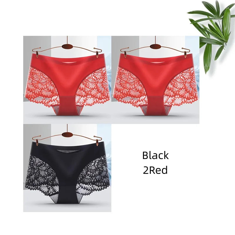 Lot de 3 Culottes Femme Sans Coutures en Dentelle - Lingerie Douce et Sexy, Taille Basse, Culottes Féminines Confortables