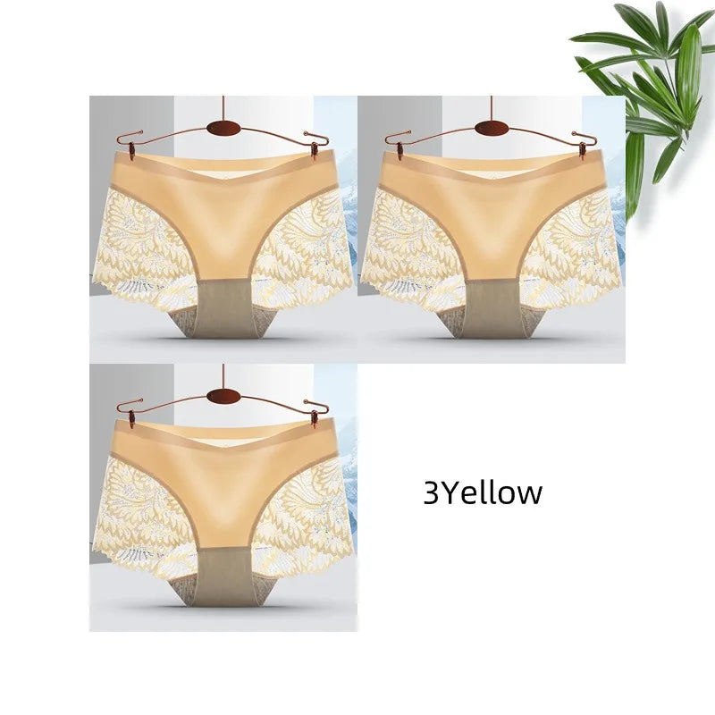 Lot de 3 Culottes Femme Sans Coutures en Dentelle - Lingerie Douce et Sexy, Taille Basse, Culottes Féminines Confortables
