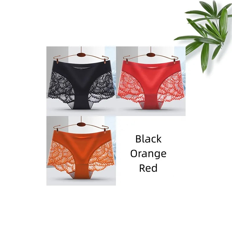 Lot de 3 Culottes Femme Sans Coutures en Dentelle - Lingerie Douce et Sexy, Taille Basse, Culottes Féminines Confortables