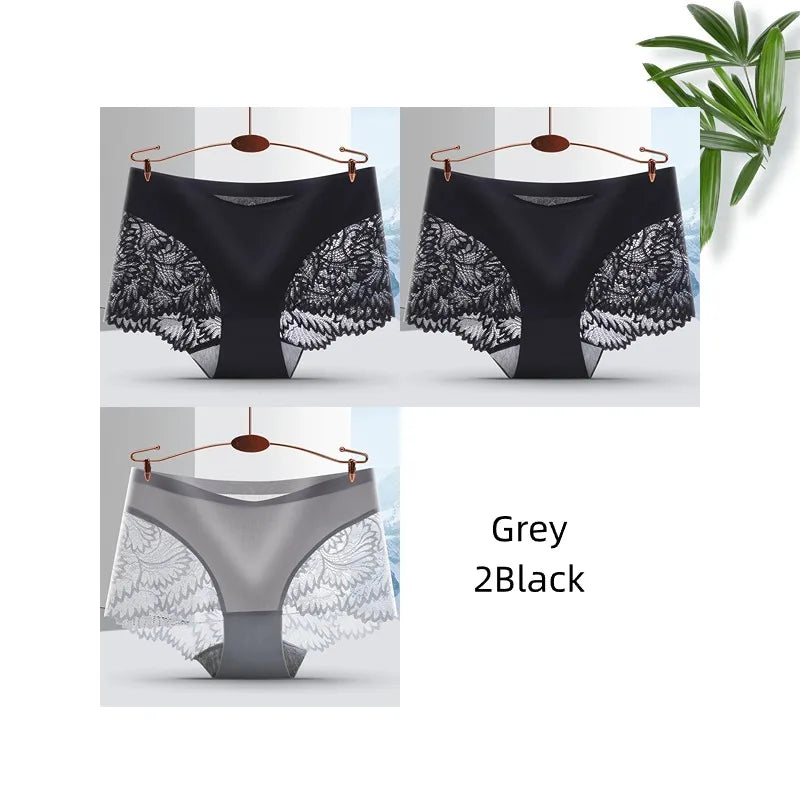 Lot de 3 Culottes Femme Sans Coutures en Dentelle - Lingerie Douce et Sexy, Taille Basse, Culottes Féminines Confortables