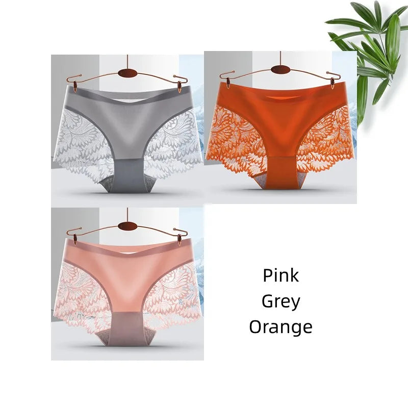 Lot de 3 Culottes Femme Sans Coutures en Dentelle - Lingerie Douce et Sexy, Taille Basse, Culottes Féminines Confortables