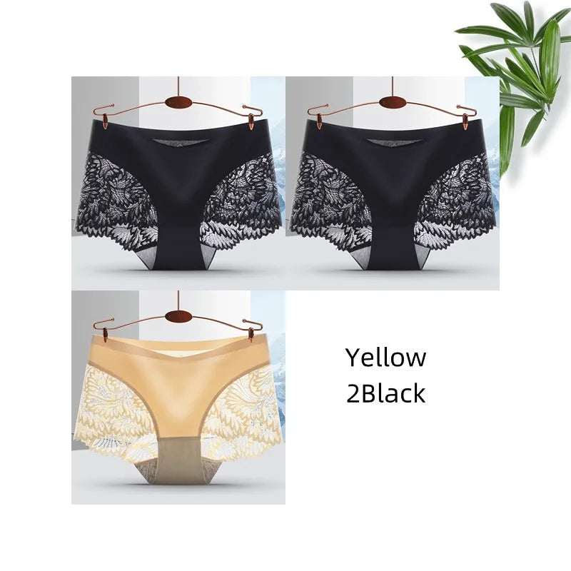 Lot de 3 Culottes Femme Sans Coutures en Dentelle - Lingerie Douce et Sexy, Taille Basse, Culottes Féminines Confortables