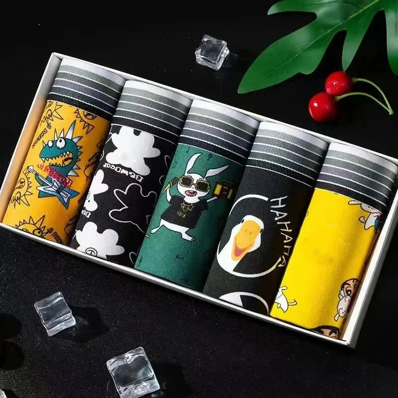 Lot de 5 boxers homme mignons : slips tendance avec imprimé cartoon, sexy et respirants, pour jeunes et étudiants