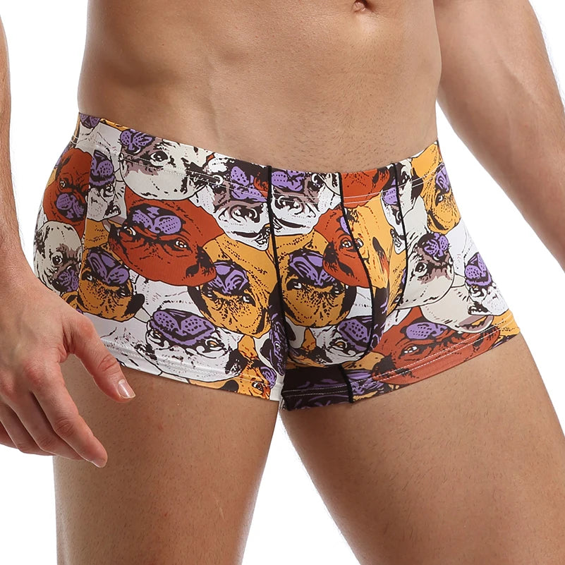 Boxer homme sexy – Sous-vêtements imprimés respirants, caleçon doux avec poche en U, en soie glacée
