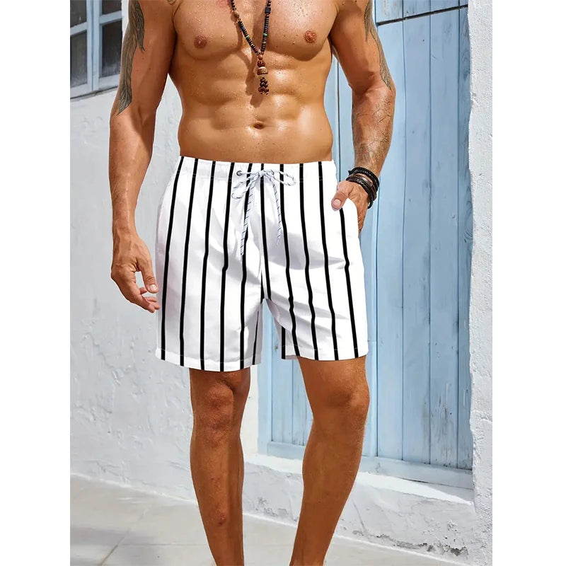 Short de Bain Homme 2025 – Motif Rayé 3D, Style Hawaïen, Graphique, Respirant et Décontracté