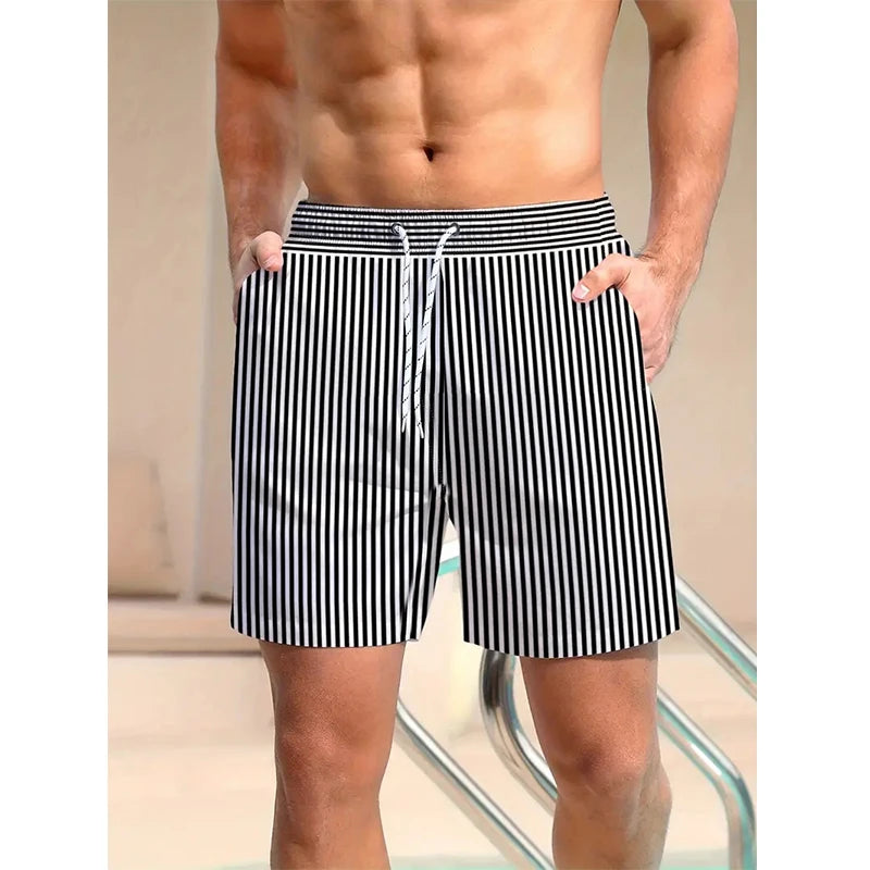 Short de Bain Homme 2025 – Motif Rayé 3D, Style Hawaïen, Graphique, Respirant et Décontracté