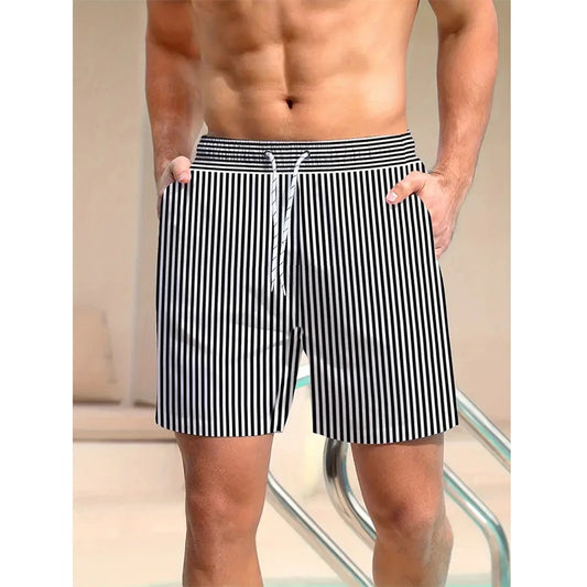 Short de Bain Homme 2025 – Motif Rayé 3D, Style Hawaïen, Graphique, Respirant et Décontracté