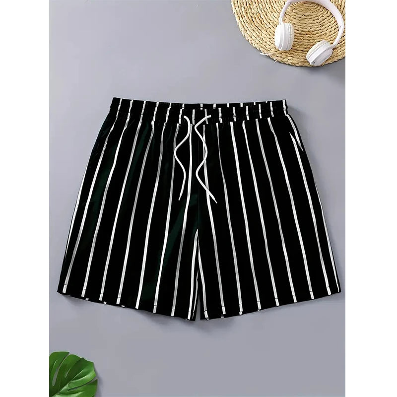 Short de Bain Homme 2025 – Motif Rayé 3D, Style Hawaïen, Graphique, Respirant et Décontracté