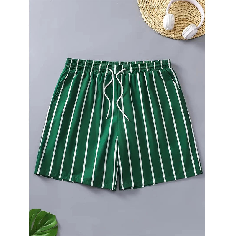 Short de Bain Homme 2025 – Motif Rayé 3D, Style Hawaïen, Graphique, Respirant et Décontracté